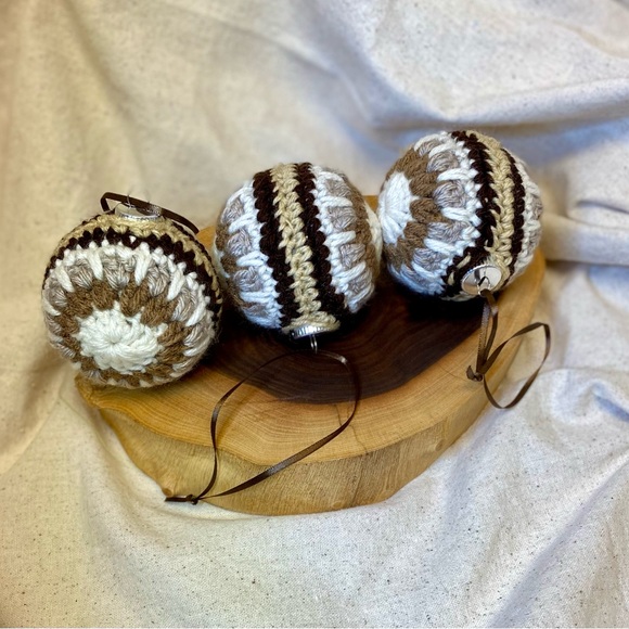 Hand Crocheted neutral Christmas ornaments - Picture 3 of 5